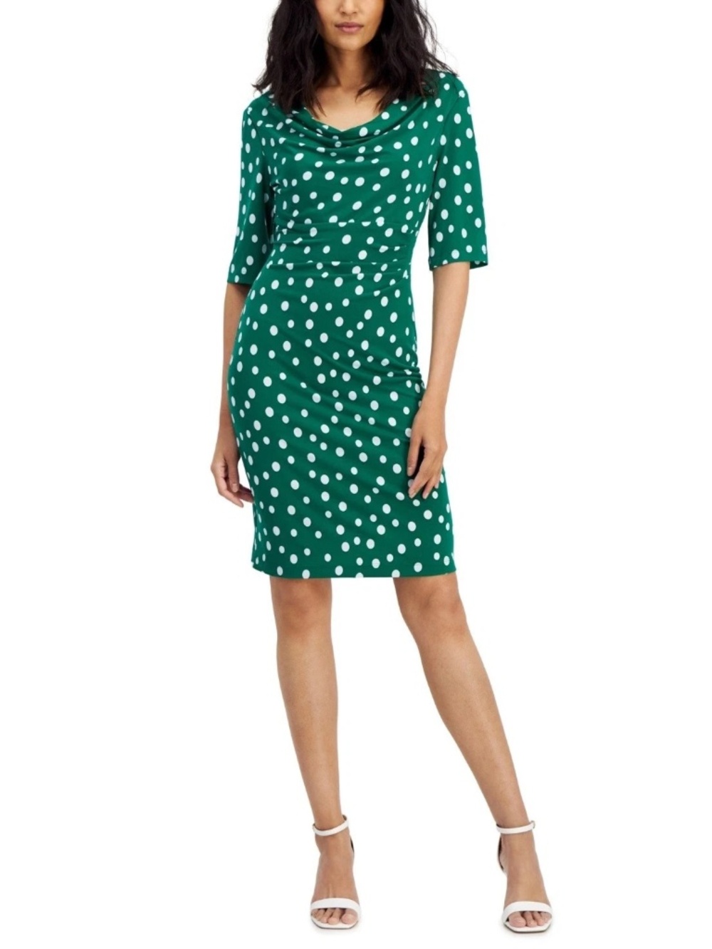NWT Connected Women's Polka-Dot Drape-Neck Sheath Dress Bright Green Size 14